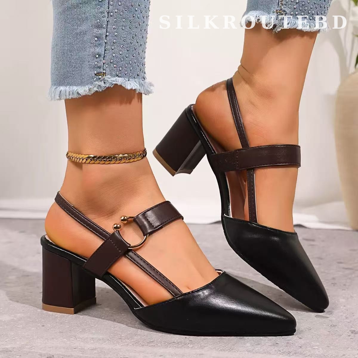 Roman Pointed Toe Chunky Heel Sandals  🔸Basic Info