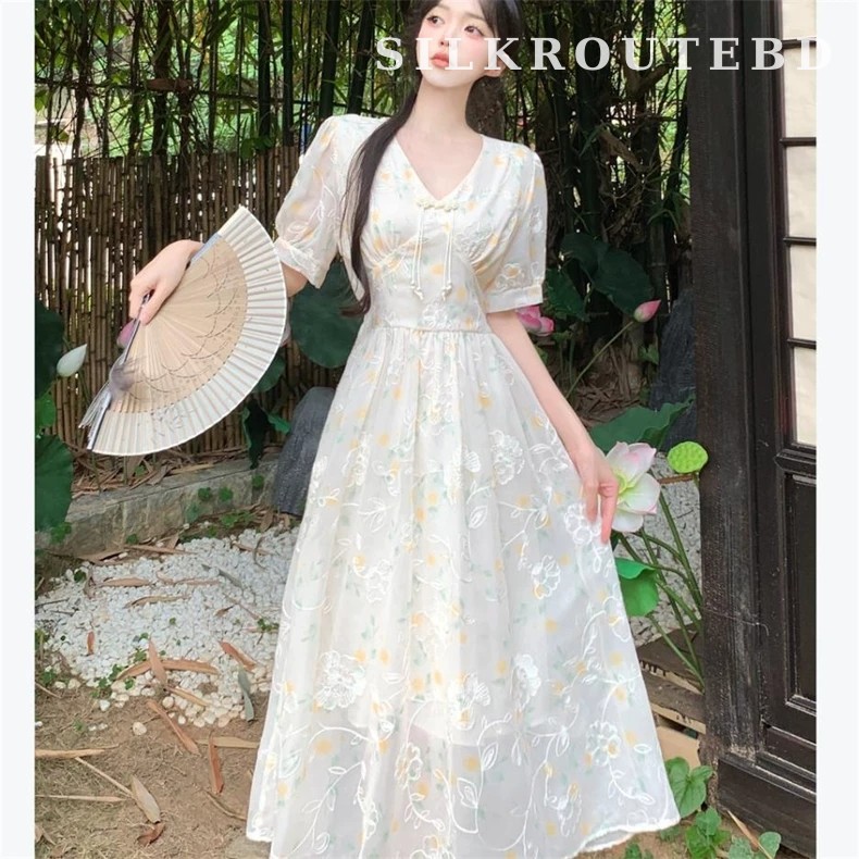 Chinese Style Heavy Embroidery Floral Dress
