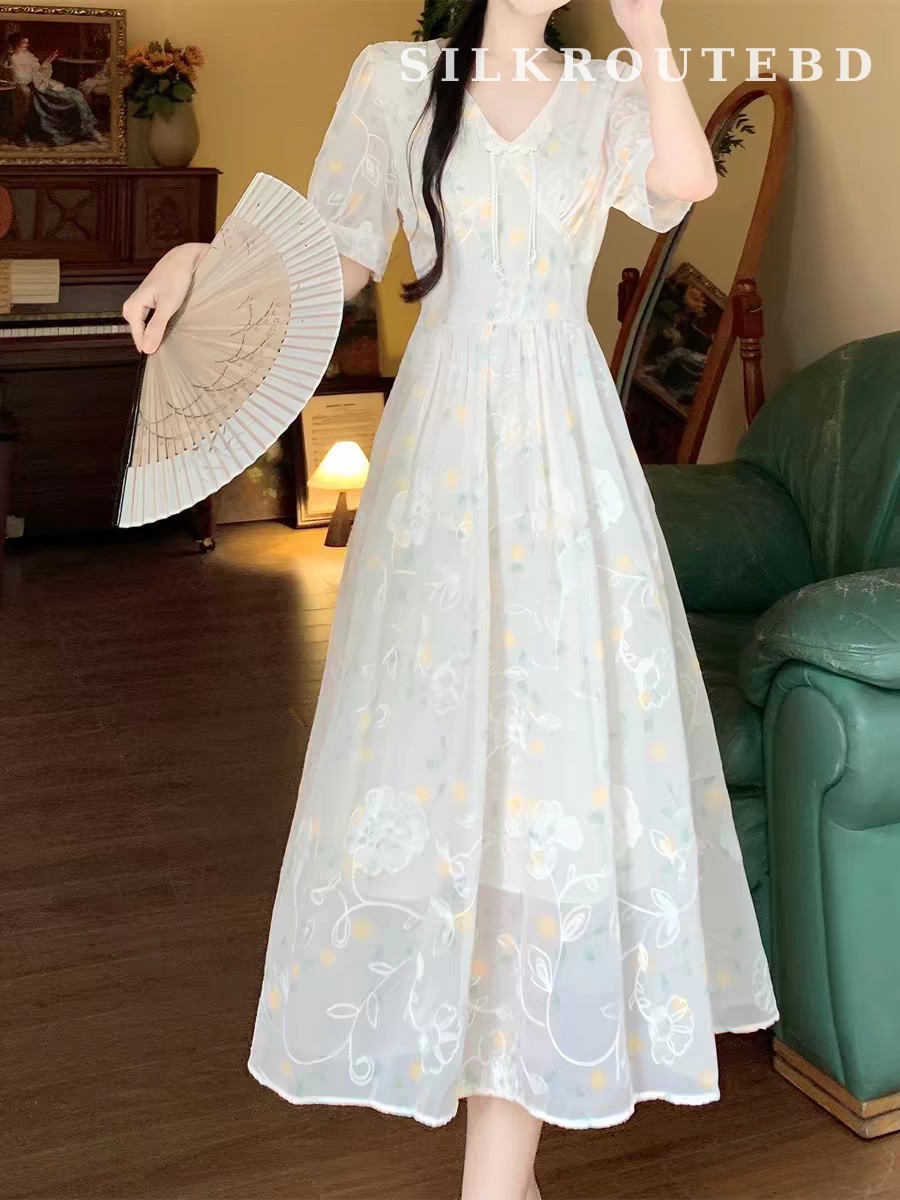Chinese Style Heavy Embroidery Floral Dress