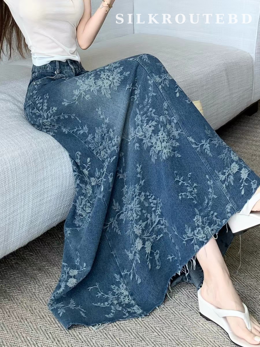 Vintage French Jacquard Denim Look A-Line Skirt