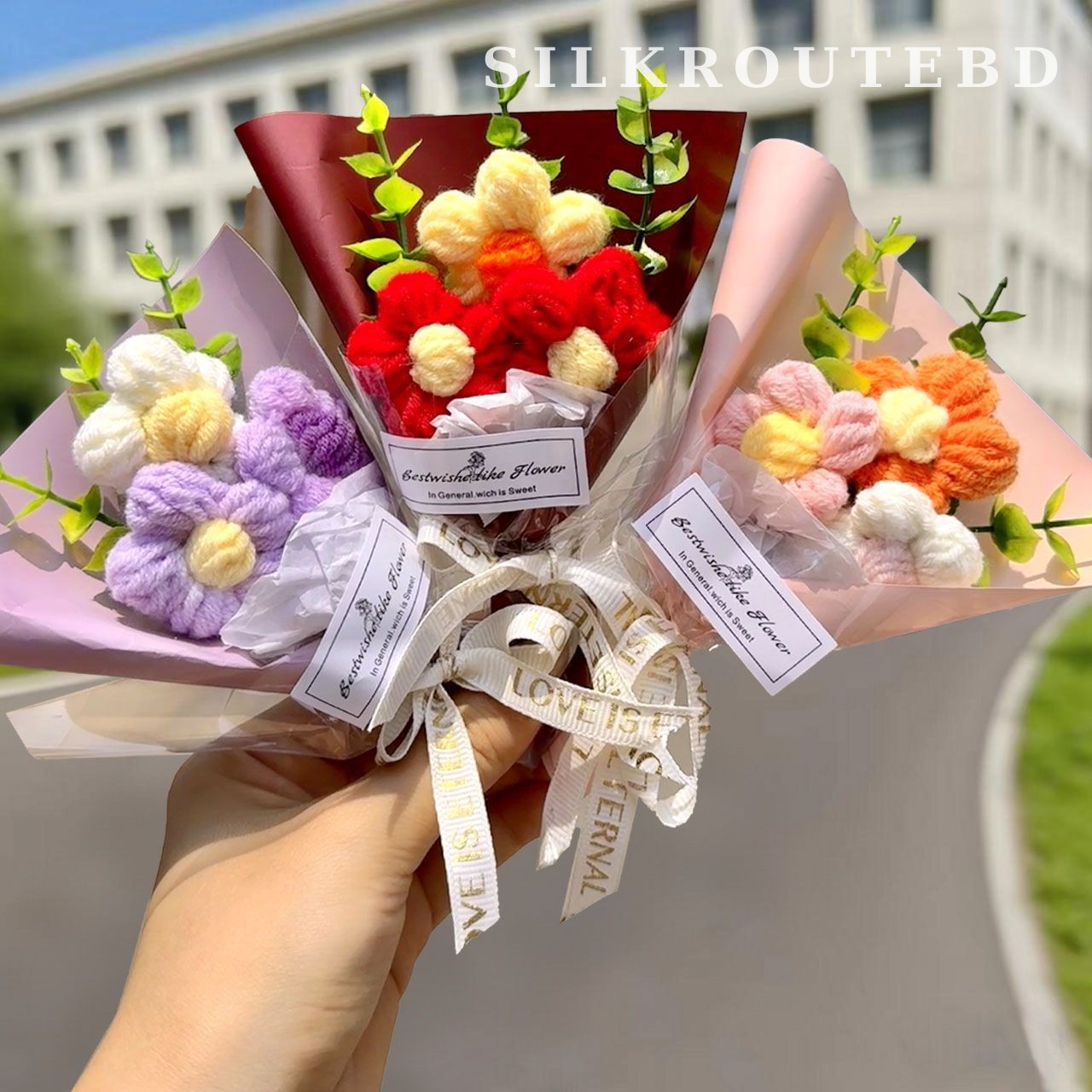 Mini Handmade Yarn Flower Bouquet