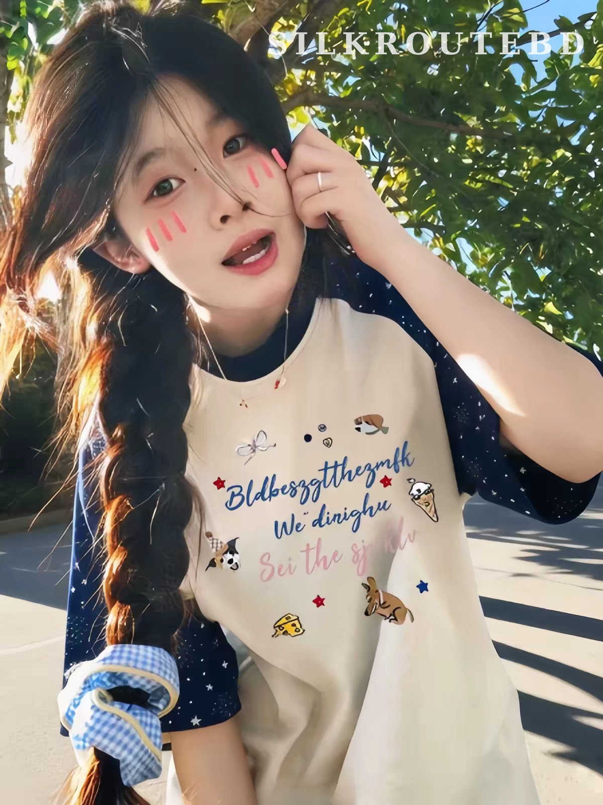Color-Block Star Print Raglan T-shirt 