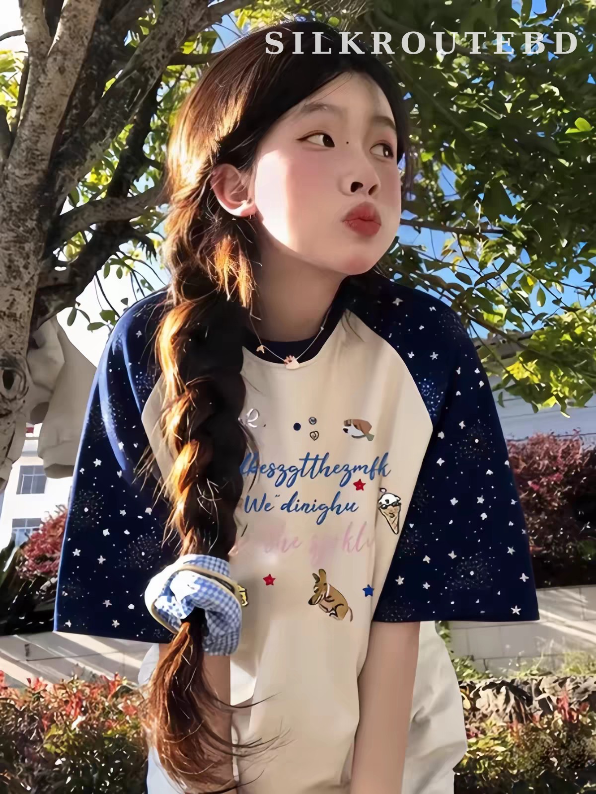 Color-Block Star Print Raglan T-shirt 