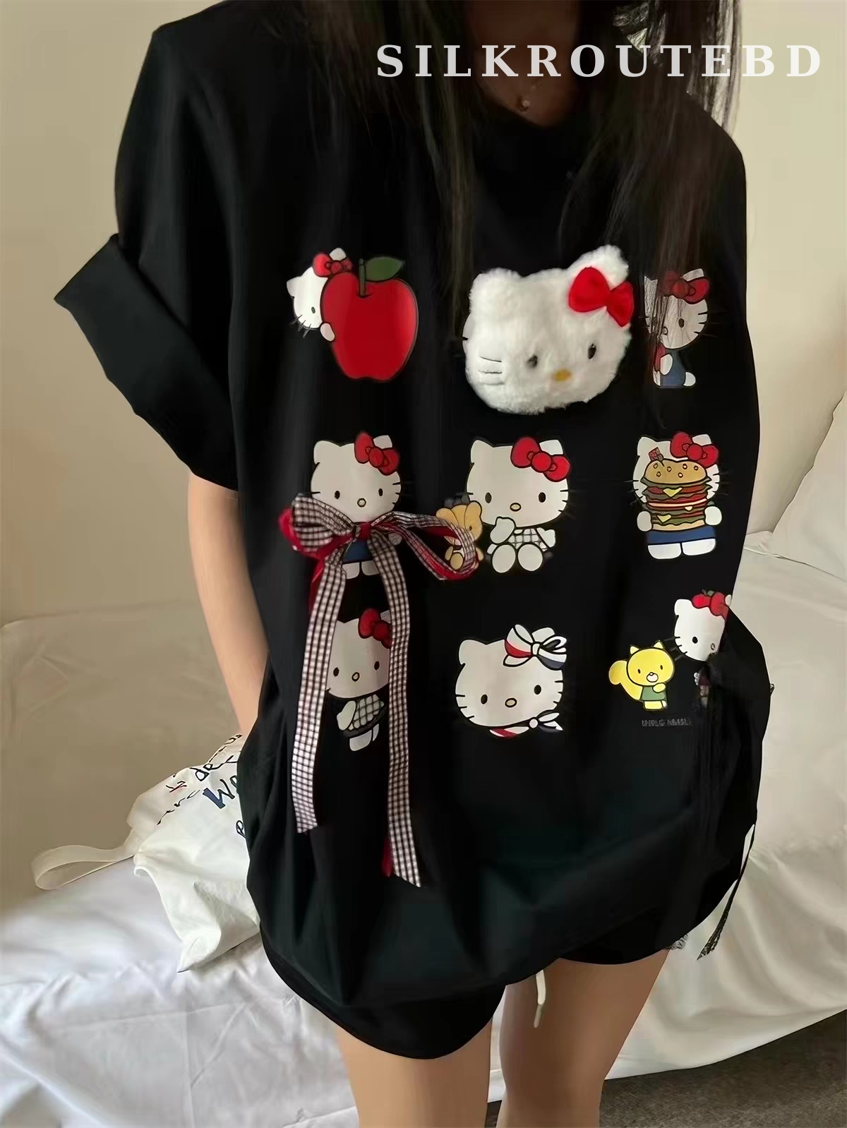 Sweet Bow Cartoon Graphic T-shirt 