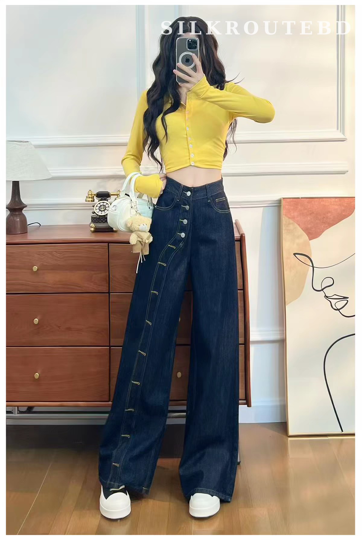 High-Waist Straight-Leg Jeans Pant 