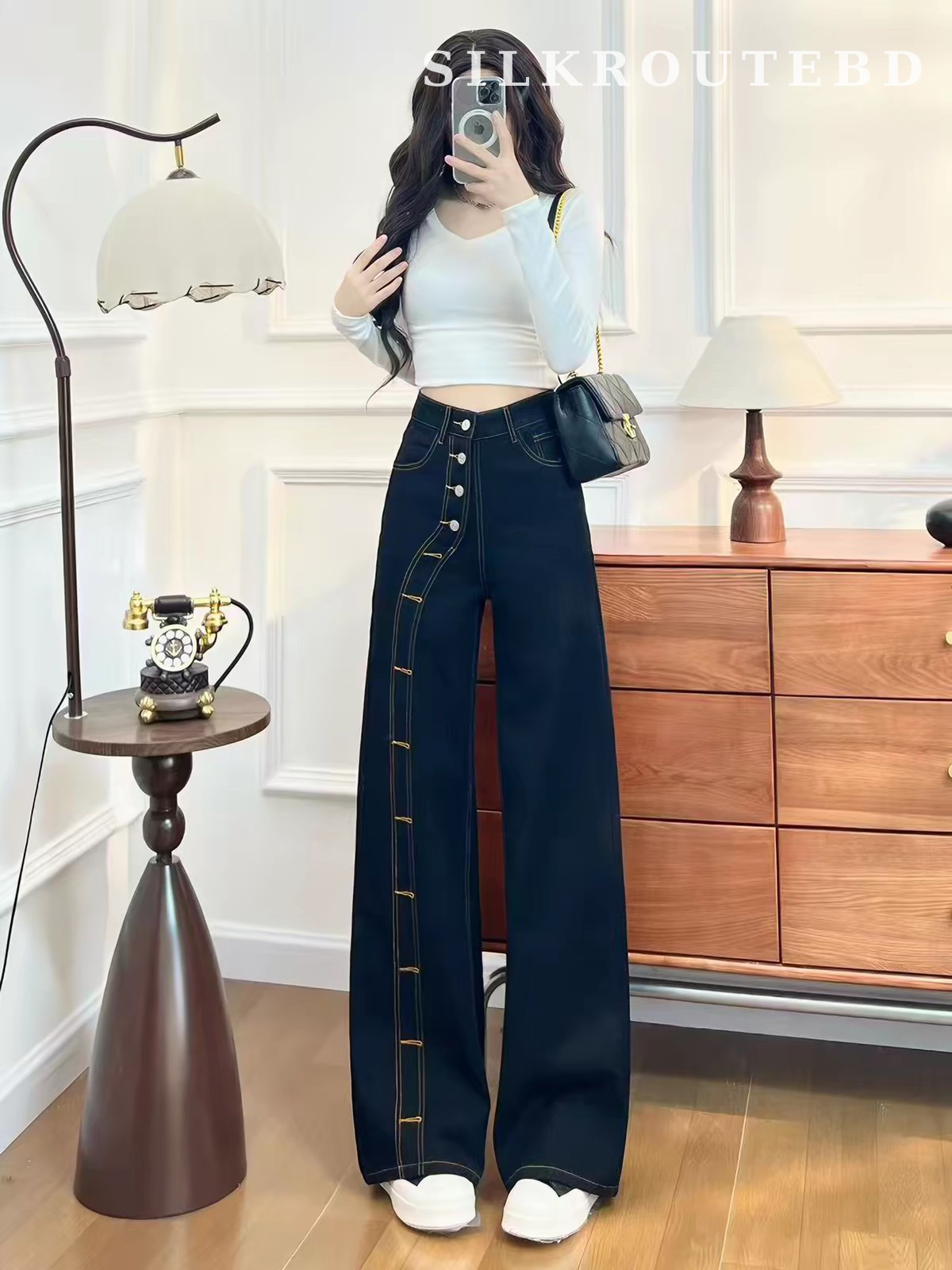 High-Waist Straight-Leg Jeans Pant 