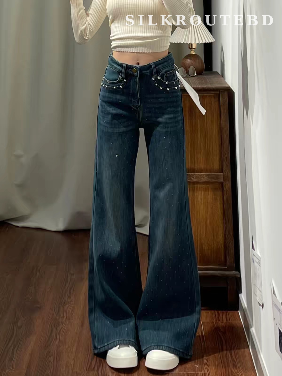 Vintage Starry Rhinestone Flare Jeans Pant