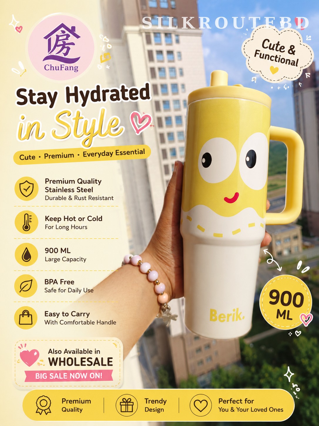 Stainless Steel Double-Straw Insulated Tumbler with Tea Strainer