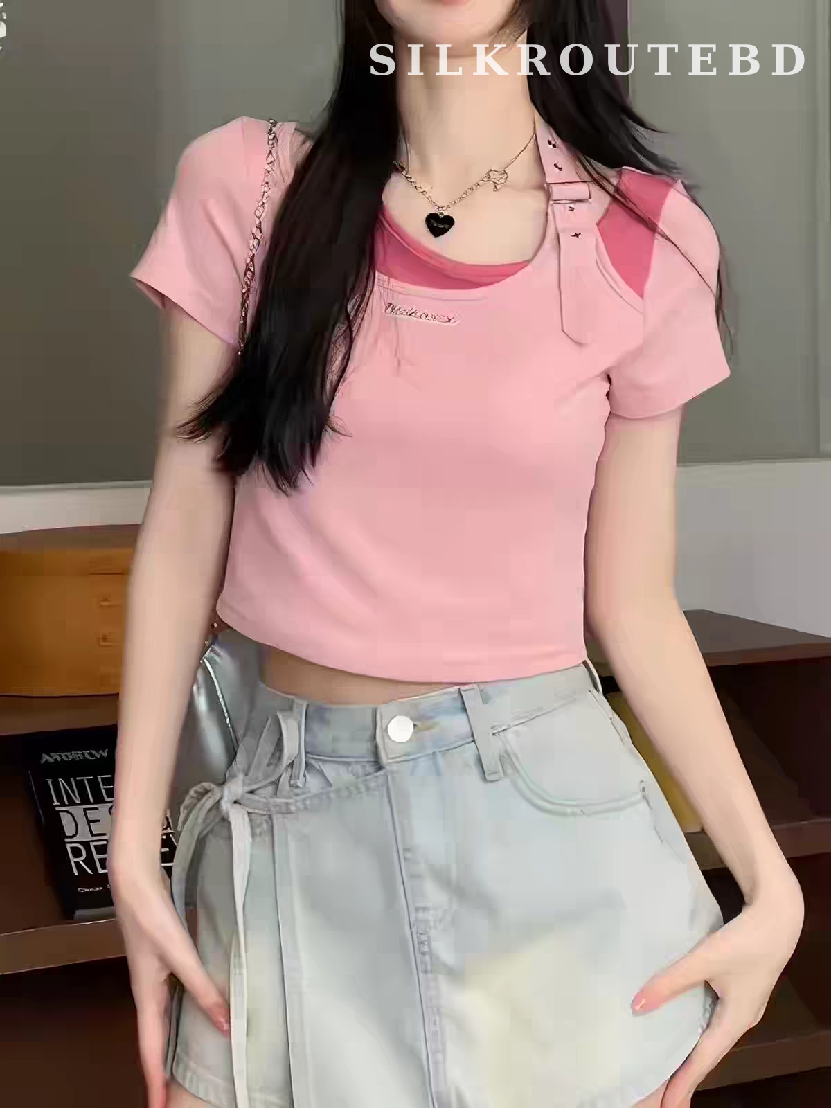 Sanlai Cropped Halter Neck Pure Cotton T-shirt 