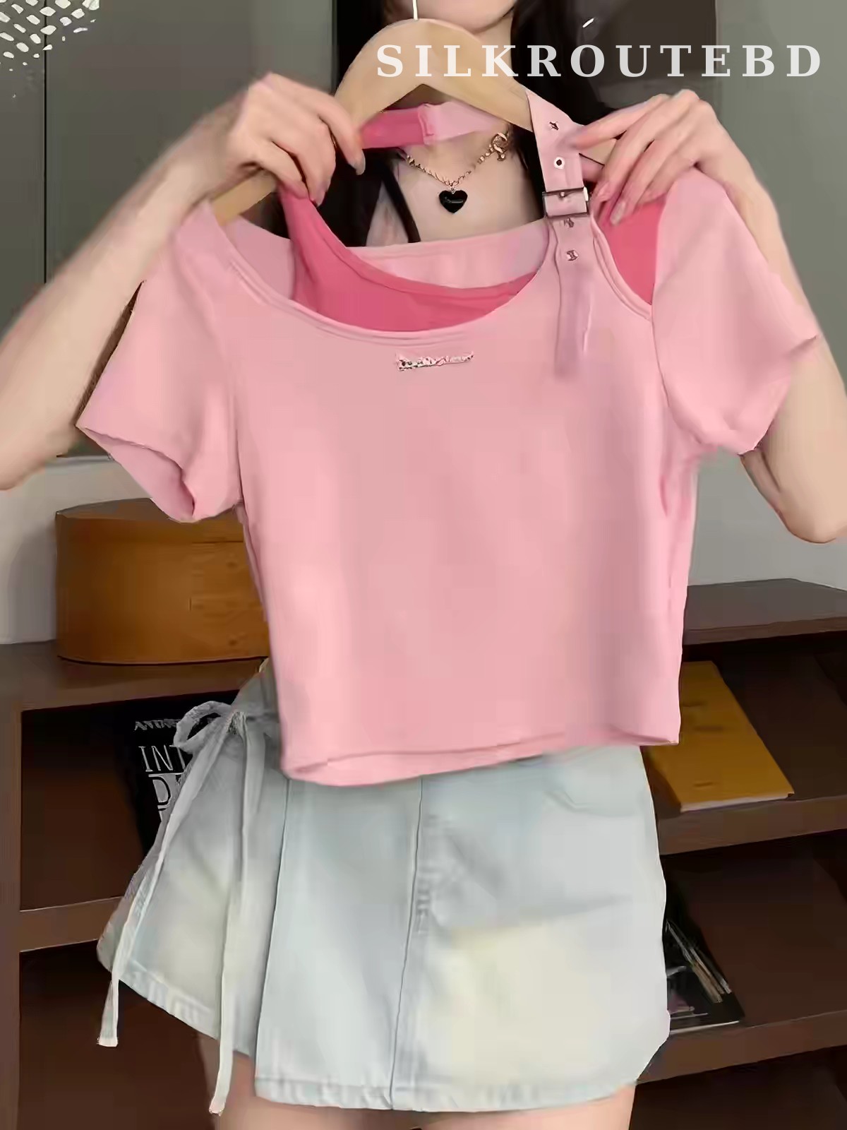 Sanlai Cropped Halter Neck Pure Cotton T-shirt 