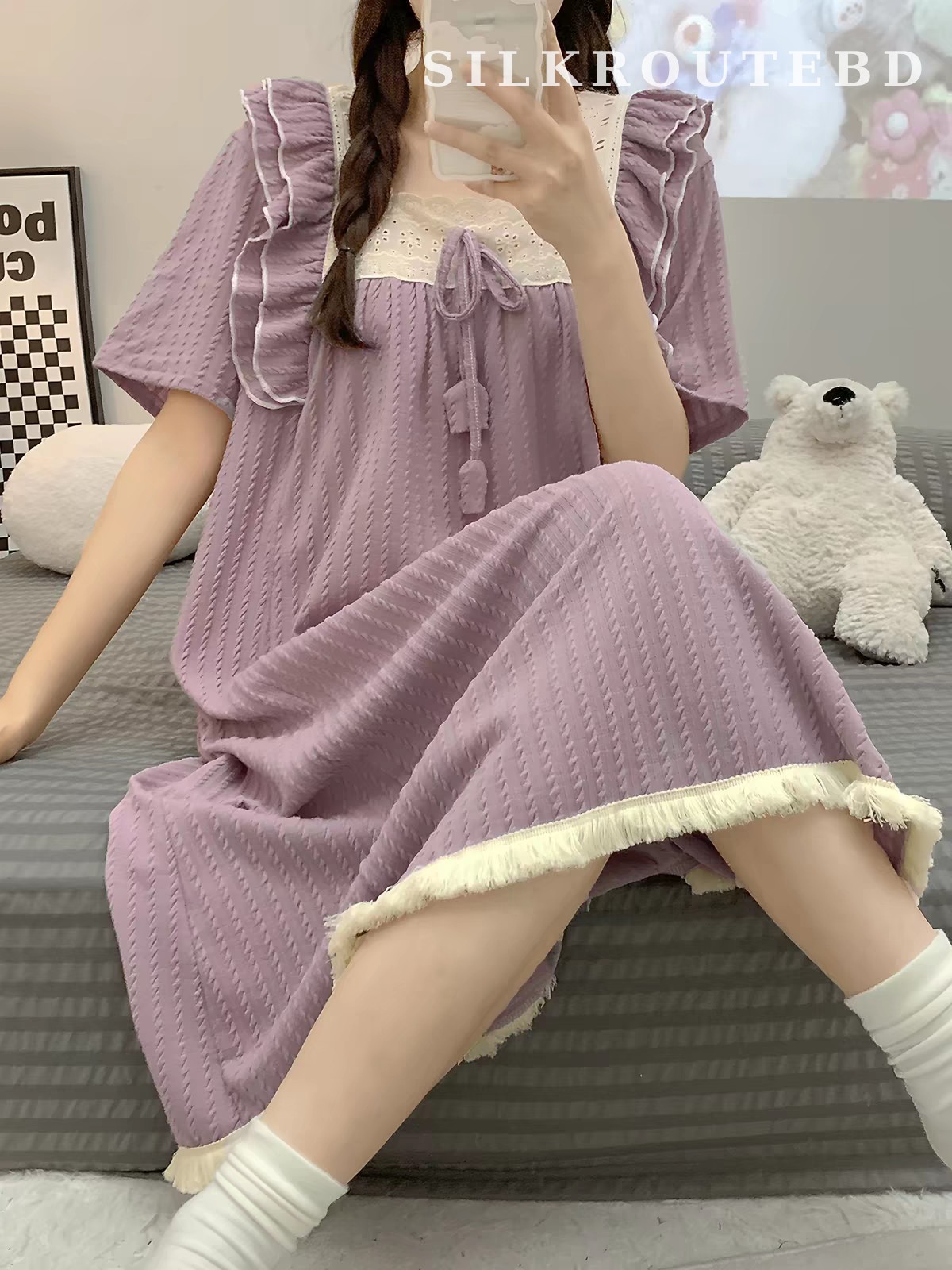 Sweet Princess Lace-Trim Sleep Dress