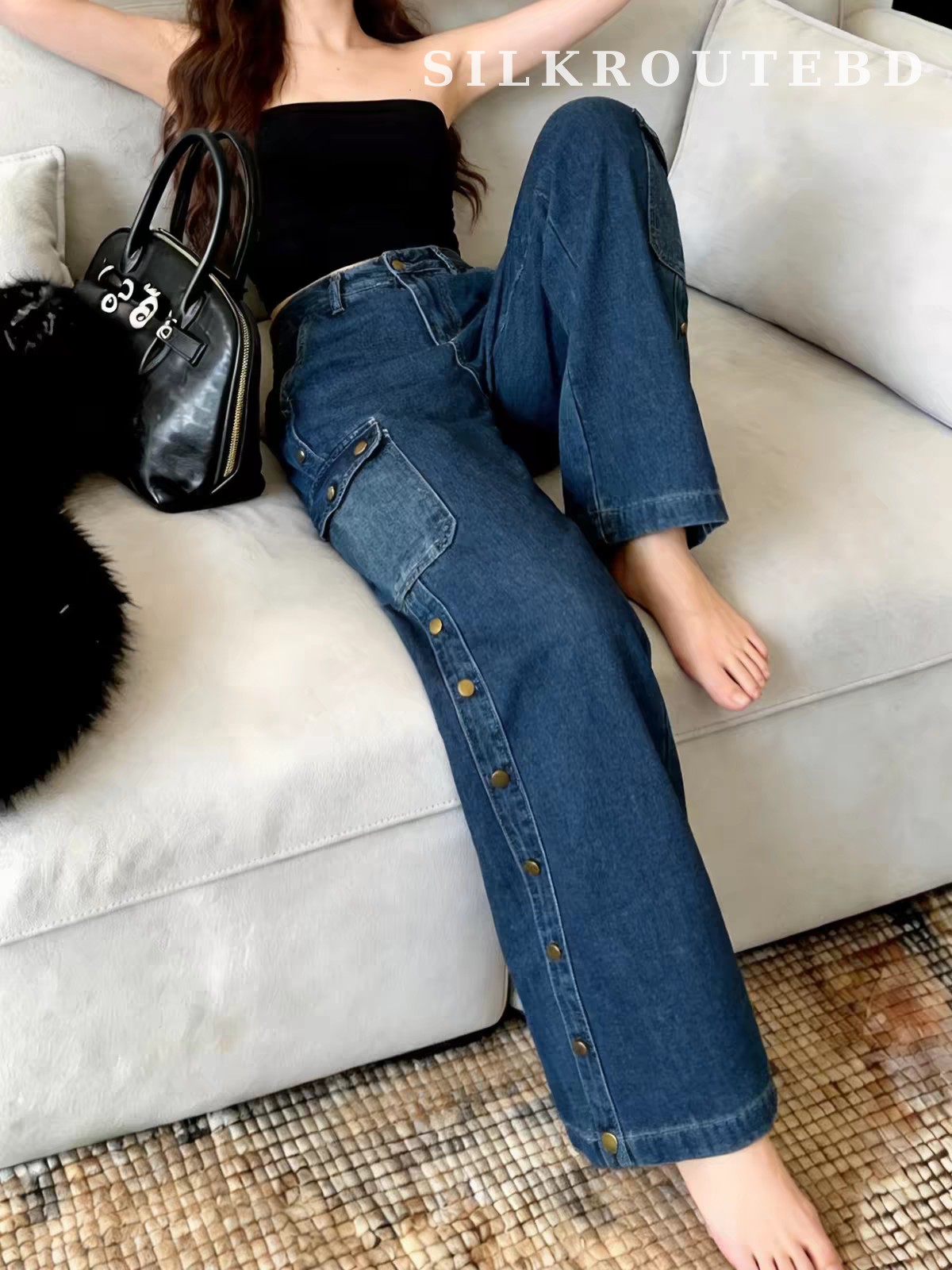 Vintage Button-Front High-Waist Straight Jeans