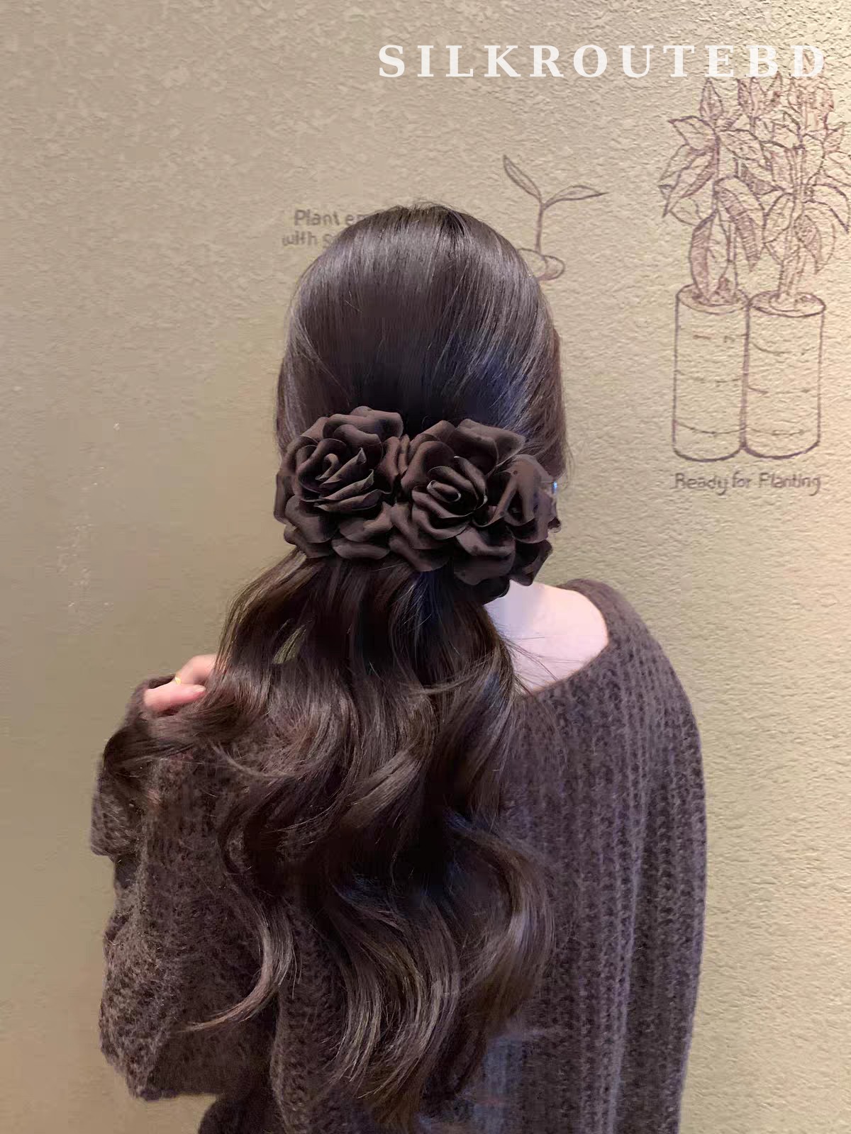 Vintage Coffee Polka Dot Rose Banana Clip