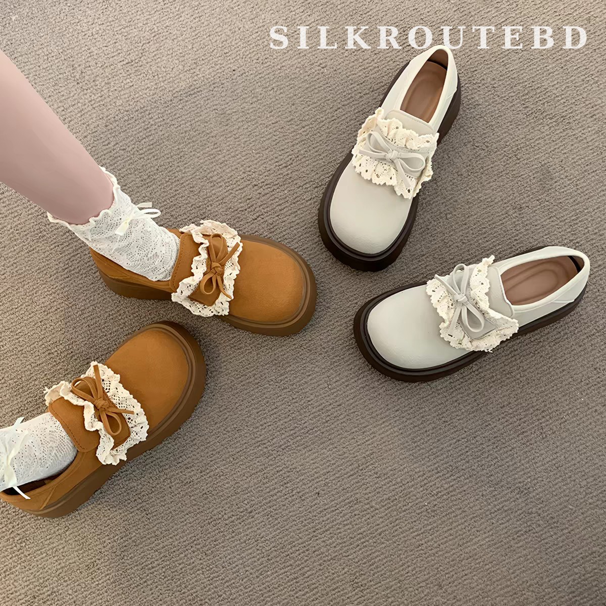 Retro British Lace Velcro Platform Shoes