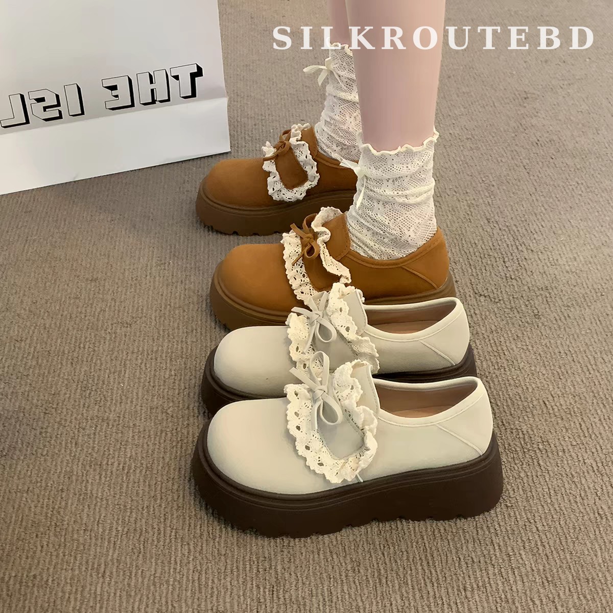 Retro British Lace Velcro Platform Shoes